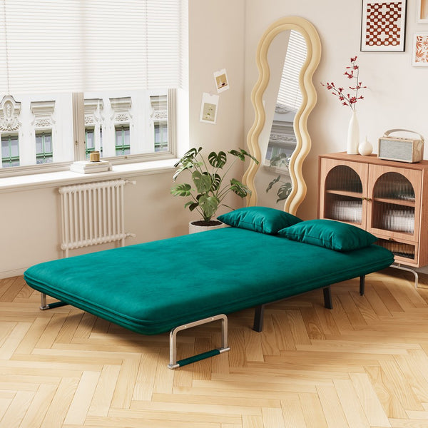 English Elm 39″ Convertible Chair Bed with Adjustable Backrest & Pillow, Steel-Frame Sleeper Chair for Small Spaces Comfortable Multifunctional Lounge Sofa Antique Green W1767P192816