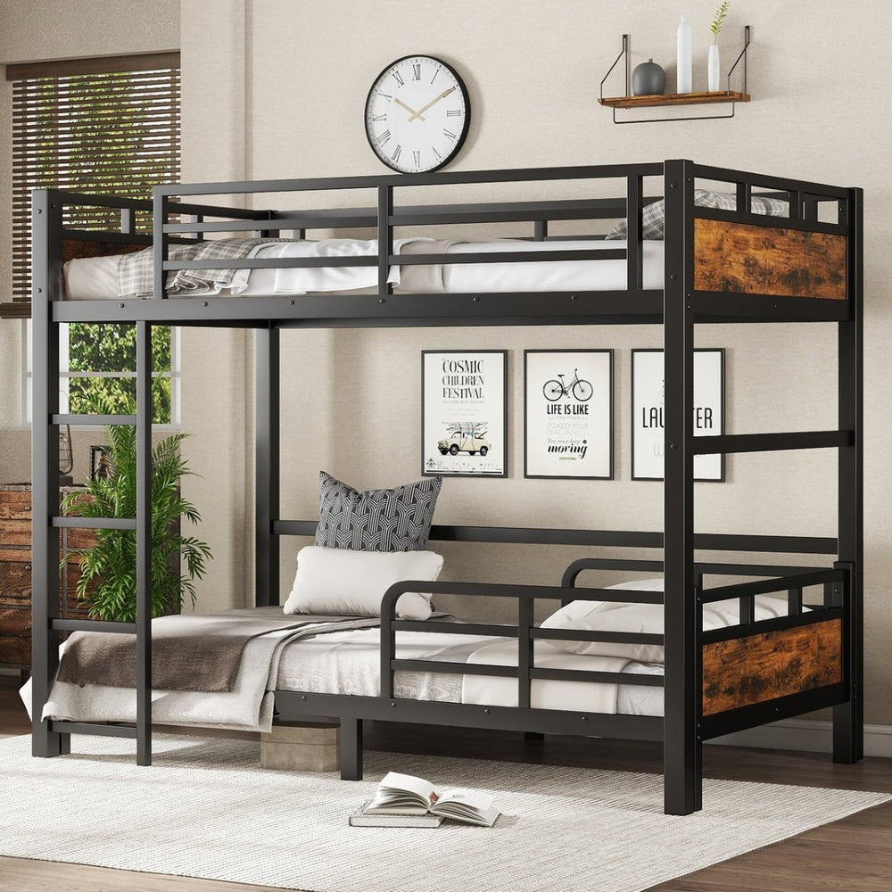 English Elm Twin Xl Metal Bunk Bed – Versatile Loft & Platform Bed With Vintage Wood Accents, Sturdy Safety Features W1580S00224-GIGA