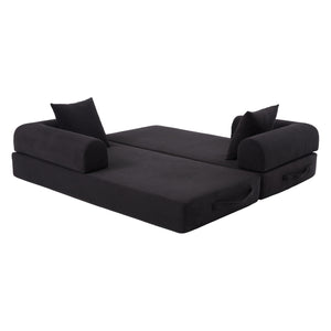 English Elm UNITED modular foldable sofa with metal frame, corduroy upholstery, side pocket & quick assembly convenience Black W1568P374081