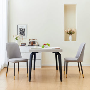 English Elm Set of 2 Dining Chairs with Thick Cushions and PU Leather Upholstery — Modern Sturdy Iron Frames for Home & Restaurant Seating LIGHT GREY N842P300567E