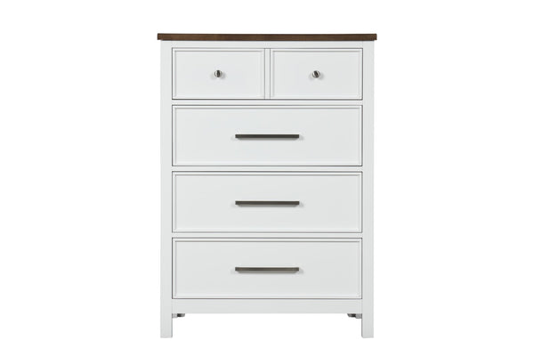 English Elm Modern Farmhouse Two-Tone 8-Drawer Chest 34"W x17"D x48"H White & Dark Brown, Dovetail Drawers, Nickel Hardware B2741P370381