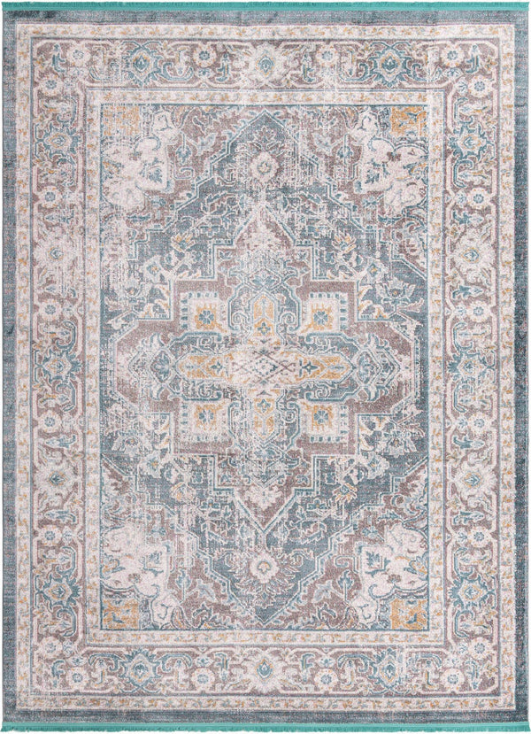 Unique Loom Baracoa Prado Machine Made Border Rug Gray, Blue/Ivory/Gray/Gold 9' 0" x 12' 2"