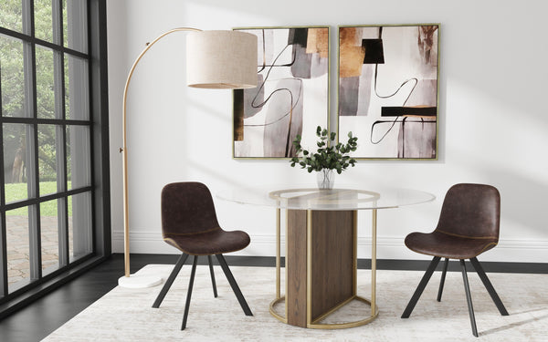 Basset Mirror Stefan Mid-century Modern Dining Table With Champagne Metal Frame & Chalk Gray Stain For 4 Guests Brown Mdf,Mindi Veneer,Metal 9715-700-095