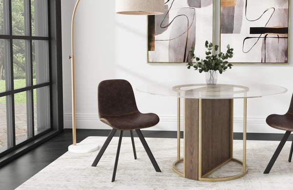 Basset Mirror Stefan Mid-century Modern Dining Table With Champagne Metal Frame & Chalk Gray Stain For 4 Guests Brown Mdf,Mindi Veneer,Metal 9715-700-095