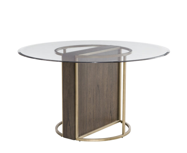 Basset Mirror Stefan Mid-century Modern Dining Table With Champagne Metal Frame & Chalk Gray Stain For 4 Guests Brown Mdf,Mindi Veneer,Metal 9715-700-095