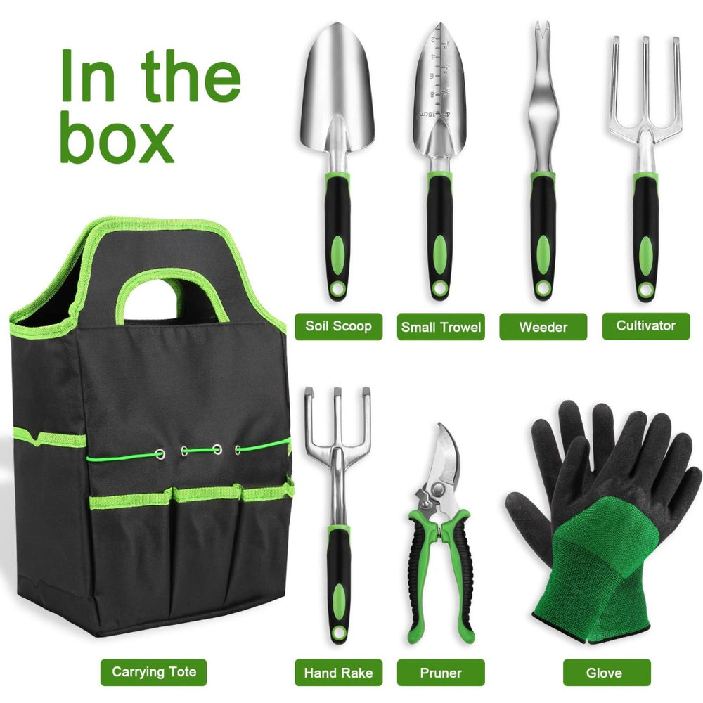 English Elm 8 Piece Stainless Steel Garden Tool Set with Ergonomic Grips and Oxford Tote Bag W2181P193850