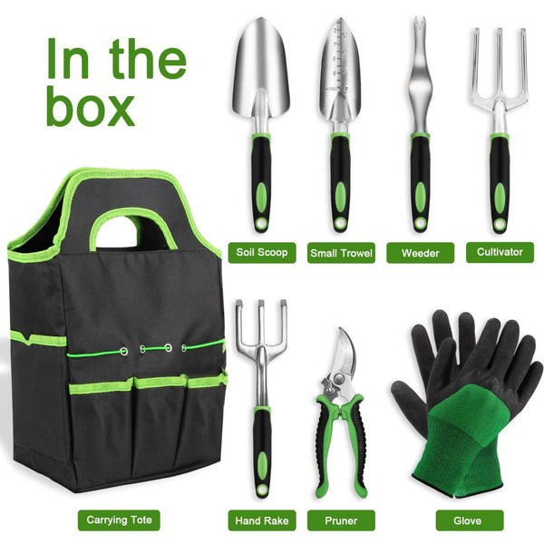 English Elm 8 Piece Stainless Steel Garden Tool Set with Ergonomic Grips and Oxford Tote Bag W2181P193850