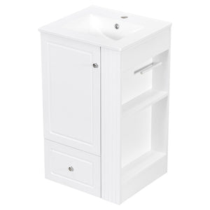 English Elm 20" Freestanding Bathroom Vanity Mdf Cabinet Ceramic Sink Open Shelves Powder Room White N725P364210K