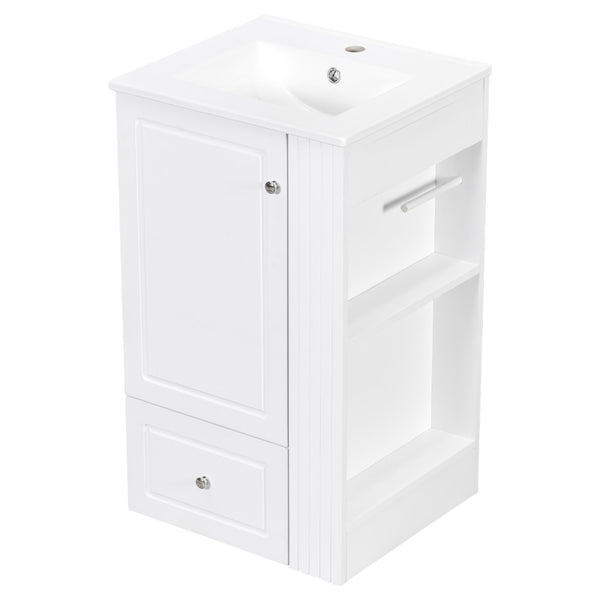 English Elm 20" Freestanding Bathroom Vanity Mdf Cabinet Ceramic Sink Open Shelves Powder Room White N725P364210K
