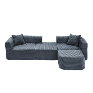 English Elm 114" Cloud Sectional Couch with L-Shape Chaise Modular Corduroy Sofa with Movable Ottoman, No Assembly Required, Plush Comfort for Living Spaces Grey W1117P371652