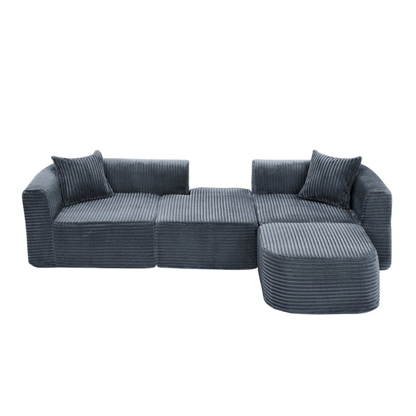 English Elm 114" Cloud Sectional Couch with L-Shape Chaise Modular Corduroy Sofa with Movable Ottoman, No Assembly Required, Plush Comfort for Living Spaces Grey W1117P371652