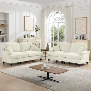 English Elm Classic 2-Piece Modular Couch Set - Flared Arms, Removable Skirts, Chenille Upholstery, Beige White W3041S00232