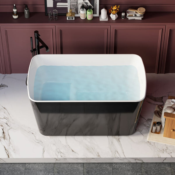 English Elm 49'' Acrylic Freestanding Japanese Soaking Tub Glossy Spa Sit-in Square Bath W1573P412322
