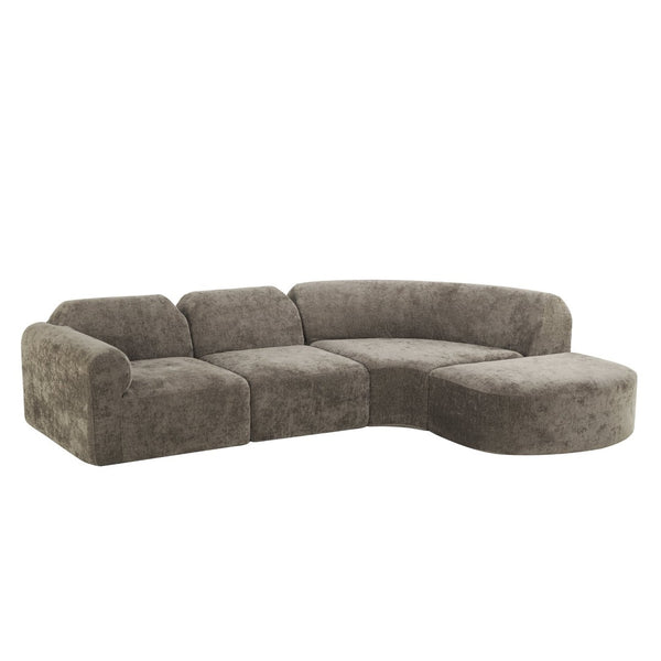 English Elm 111" Curved Sectional Sofa Set Plush Lamb Wool Upholstery Deep Seat Ottoman Lounge Dark Brown N767P371305D