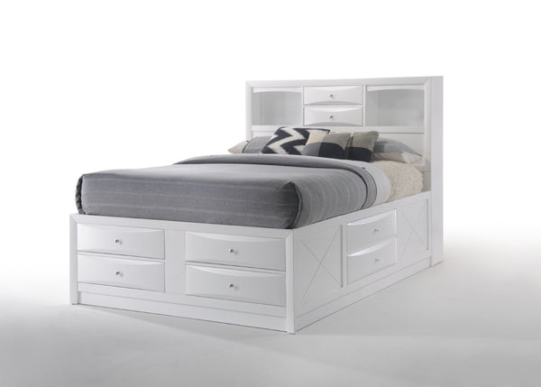 English Elm Ireland Storage Platform Bed Bookcase Headboard Eight Drawers Bedroom Organizer White B2726S00583