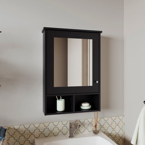 English Elm Medicine Compact Wall Cabinet with Mirror Door, Engineered Wood Storage, Durable, Space-Saving Design Black 34.65 L x 23.23 W x 4.72 H B097P250881