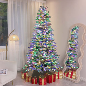 English Elm Homcom 7.5 Ft Pre-Lit Mountain Pine Tree With Snow Flocked Branches, 500 Leds & Easy Assembly For Holidays W2225P249685
