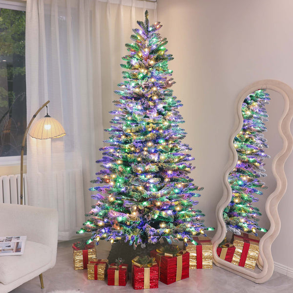 English Elm Homcom 7.5 Ft Pre-Lit Mountain Pine Tree With Snow Flocked Branches, 500 Leds & Easy Assembly For Holidays W2225P249685
