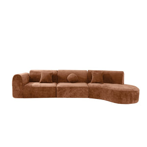 English Elm 140" Curved Sectional Sofa Plush Lamb Wool Upholstery 3 Piece Modular Living Room Set Orange N767P384981G