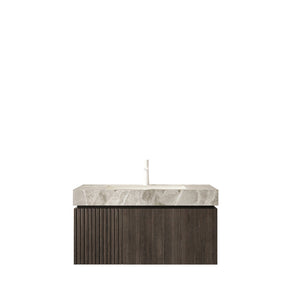 English Elm Muri Floating Bathroom Vanity Plywood Cabinet Sintered Stone Top Oak Drawer W2615S00588