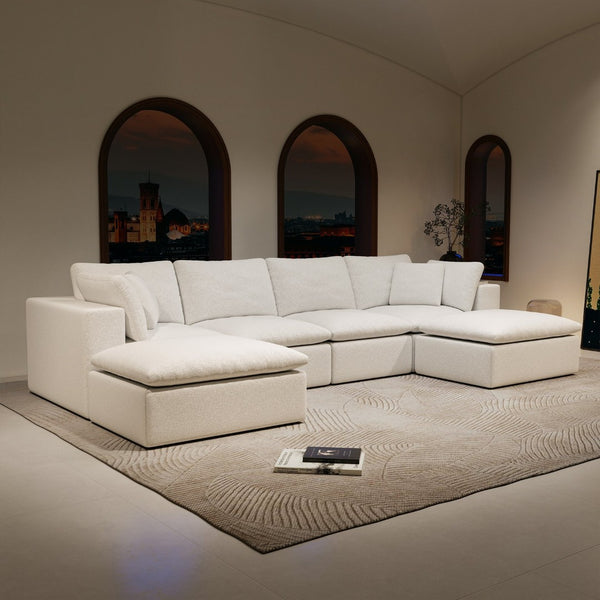 English Elm 137.8*68.9"modular Sectional Sofa Five Piece Corduroy Upholstered Set for Living Rooms White W3819S00126