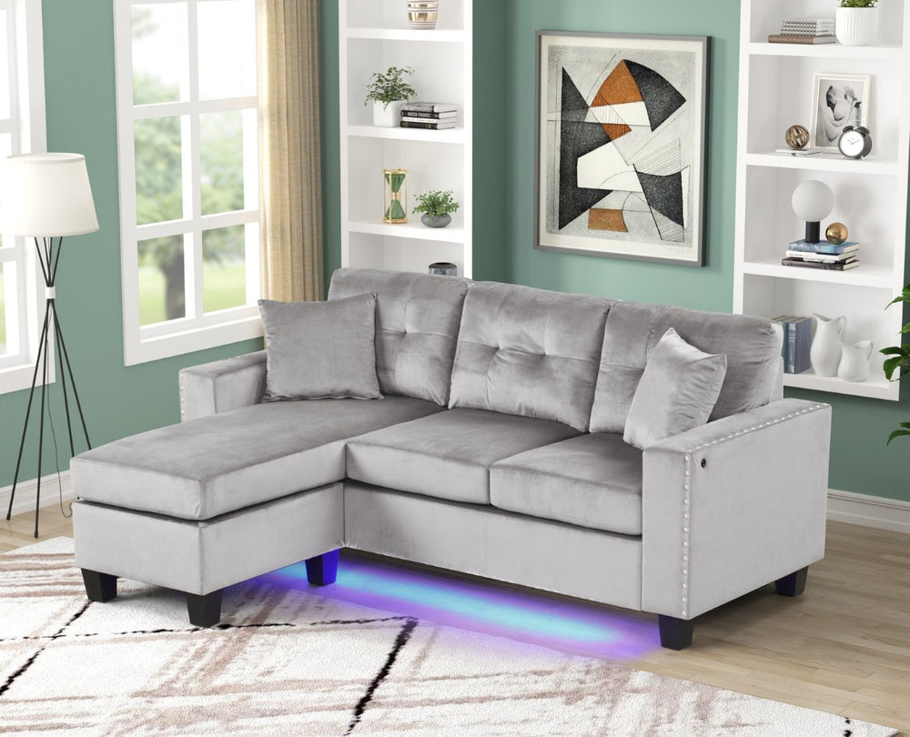 English Elm Sorenza Velvet Sectional Sofa with Led Base Lighting Usb Port Tufted Cushions Nailhead B061P284875