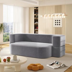 English Elm 78.7" Modern Foldable Corduroy Sofa Bed with 2 Plush Pillows, 2-in-1 Convertible Sleeper and Blanket LIGHT GREY W3219P317385