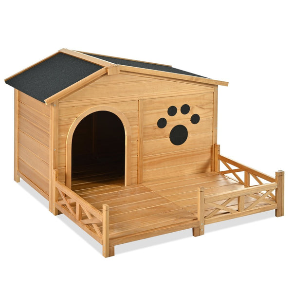 English Elm 48" Pine Wood Outdoor Dog House with Porch Asphalt Roof and Raised Floor for Medium Breeds FG201608AAA
