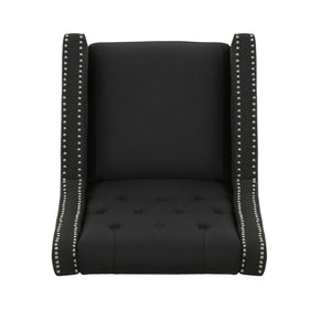 English Elm Classic Club Chair in Dark Grey Fabric with Birch Legs and Push Back Recline 61371.00