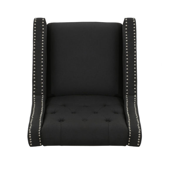 English Elm Classic Club Chair in Dark Grey Fabric with Birch Legs and Push Back Recline 61371.00