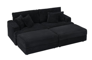 English Elm 88.58-Inch Black Corduroy Sofa With Storage Legs & 4 Pillows - Cloud-Like Comfort For Living Spaces W3356S00010