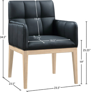Meridian Furniture Adrian Vegan Leather Dining Arm Chair with Solid Wood Frame for Modern Home Seating Black 971 971Black-AC