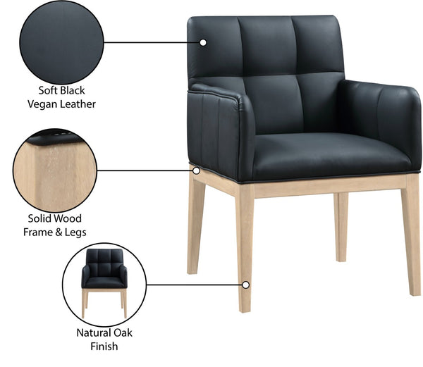 Meridian Furniture Adrian Vegan Leather Dining Arm Chair with Solid Wood Frame for Modern Home Seating Black 971 971Black-AC