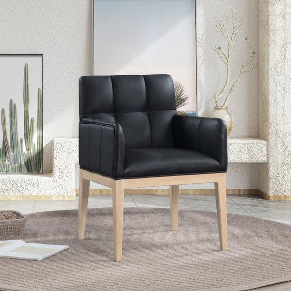 Meridian Furniture Adrian Vegan Leather Dining Arm Chair with Solid Wood Frame for Modern Home Seating Black 971 971Black-AC