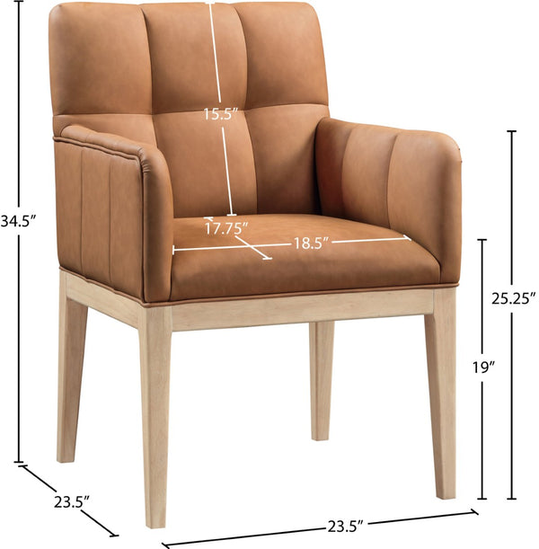 Meridian Furniture Adrian Vegan Leather Dining Arm Chair with Solid Wood Frame for Modern Home Seating Cognac 971 971Cognac-AC