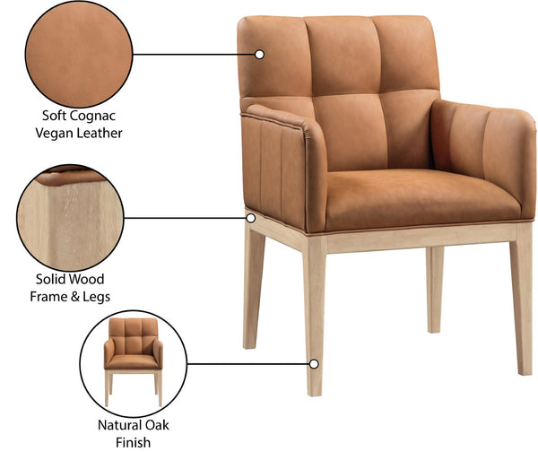 Meridian Furniture Adrian Vegan Leather Dining Arm Chair with Solid Wood Frame for Modern Home Seating Cognac 971 971Cognac-AC