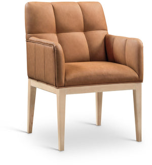 Meridian Furniture Adrian Vegan Leather Dining Arm Chair with Solid Wood Frame for Modern Home Seating Cognac 971 971Cognac-AC