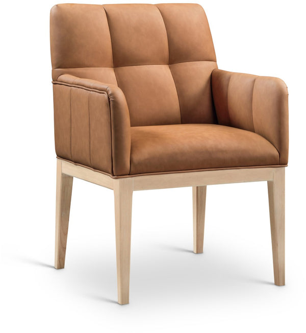 Meridian Furniture Adrian Vegan Leather Dining Arm Chair with Solid Wood Frame for Modern Home Seating Cognac 971 971Cognac-AC