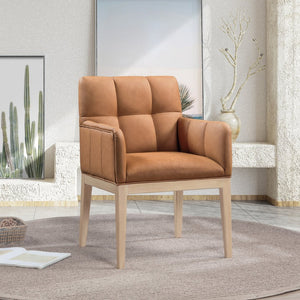 Meridian Furniture Adrian Vegan Leather Dining Arm Chair with Solid Wood Frame for Modern Home Seating Cognac 971 971Cognac-AC