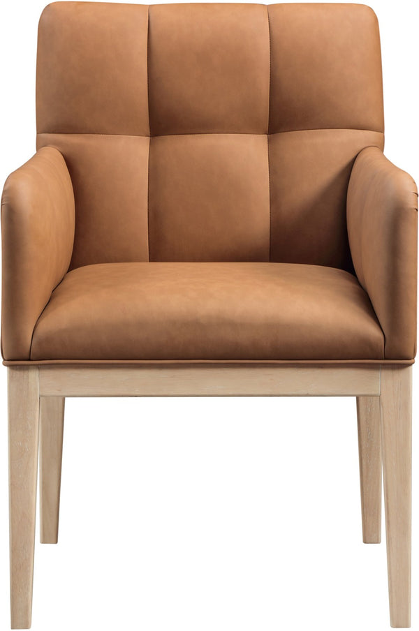 Meridian Furniture Adrian Vegan Leather Dining Arm Chair with Solid Wood Frame for Modern Home Seating Cognac 971 971Cognac-AC