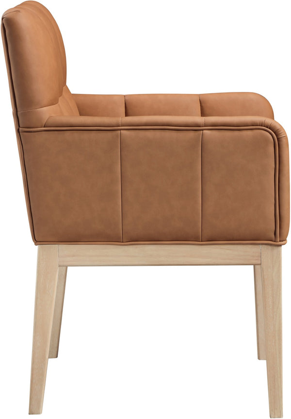 Meridian Furniture Adrian Vegan Leather Dining Arm Chair with Solid Wood Frame for Modern Home Seating Cognac 971 971Cognac-AC
