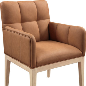 Meridian Furniture Adrian Vegan Leather Dining Arm Chair with Solid Wood Frame for Modern Home Seating Cognac 971 971Cognac-AC