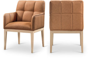 Meridian Furniture Adrian Vegan Leather Dining Arm Chair with Solid Wood Frame for Modern Home Seating Cognac 971 971Cognac-AC