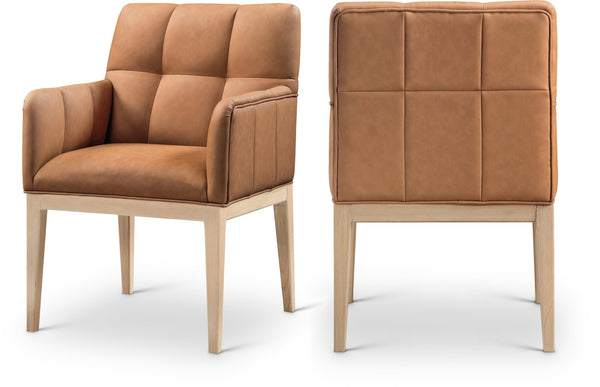 Meridian Furniture Adrian Vegan Leather Dining Arm Chair with Solid Wood Frame for Modern Home Seating Cognac 971 971Cognac-AC