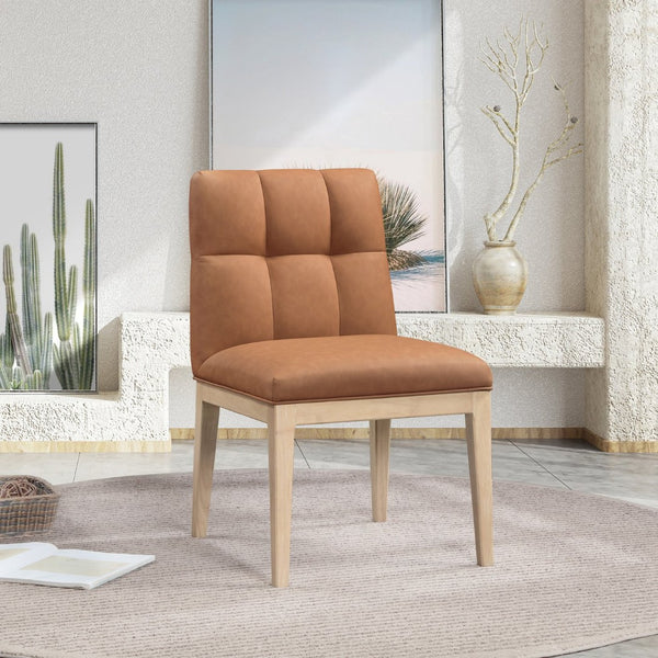 Meridian Furniture Adrian Vegan Leather Dining Chair with Solid Wood Legs Modern Upholstered Seat for Any Room Cognac Set of 1 971Cognac-SC
