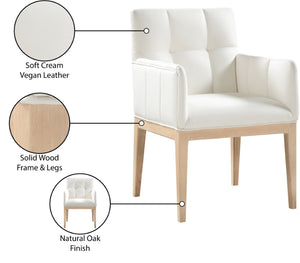 Meridian Furniture Adrian Vegan Leather Dining Arm Chair with Solid Wood Frame for Modern Home Seating Cream 971 971Cream-AC