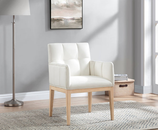 Meridian Furniture Adrian Vegan Leather Dining Arm Chair with Solid Wood Frame for Modern Home Seating Cream 971 971Cream-AC