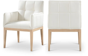 Meridian Furniture Adrian Vegan Leather Dining Arm Chair with Solid Wood Frame for Modern Home Seating Cream 971 971Cream-AC
