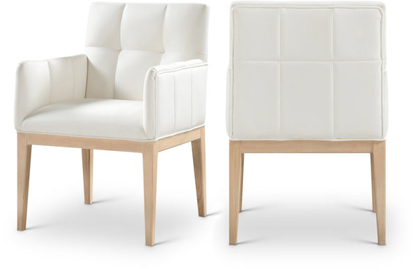 Meridian Furniture Adrian Vegan Leather Dining Arm Chair with Solid Wood Frame for Modern Home Seating Cream 971 971Cream-AC