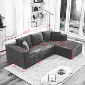 English Elm 106" Cloud Sectional Couch - Modular L-Shape With Right-Facing Chaise, Plush Corduroy, No Assembly! W1143S00022